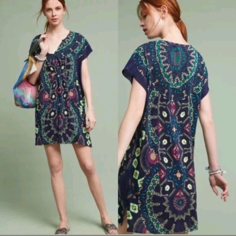 Maeve Anthropologie Medallion Print Silk Dress